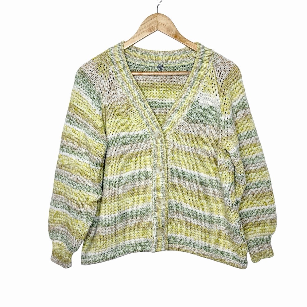 Margaret O'Leary Striped Cardigan Sweater Womens XS Cotton Indie Earthy Boxy